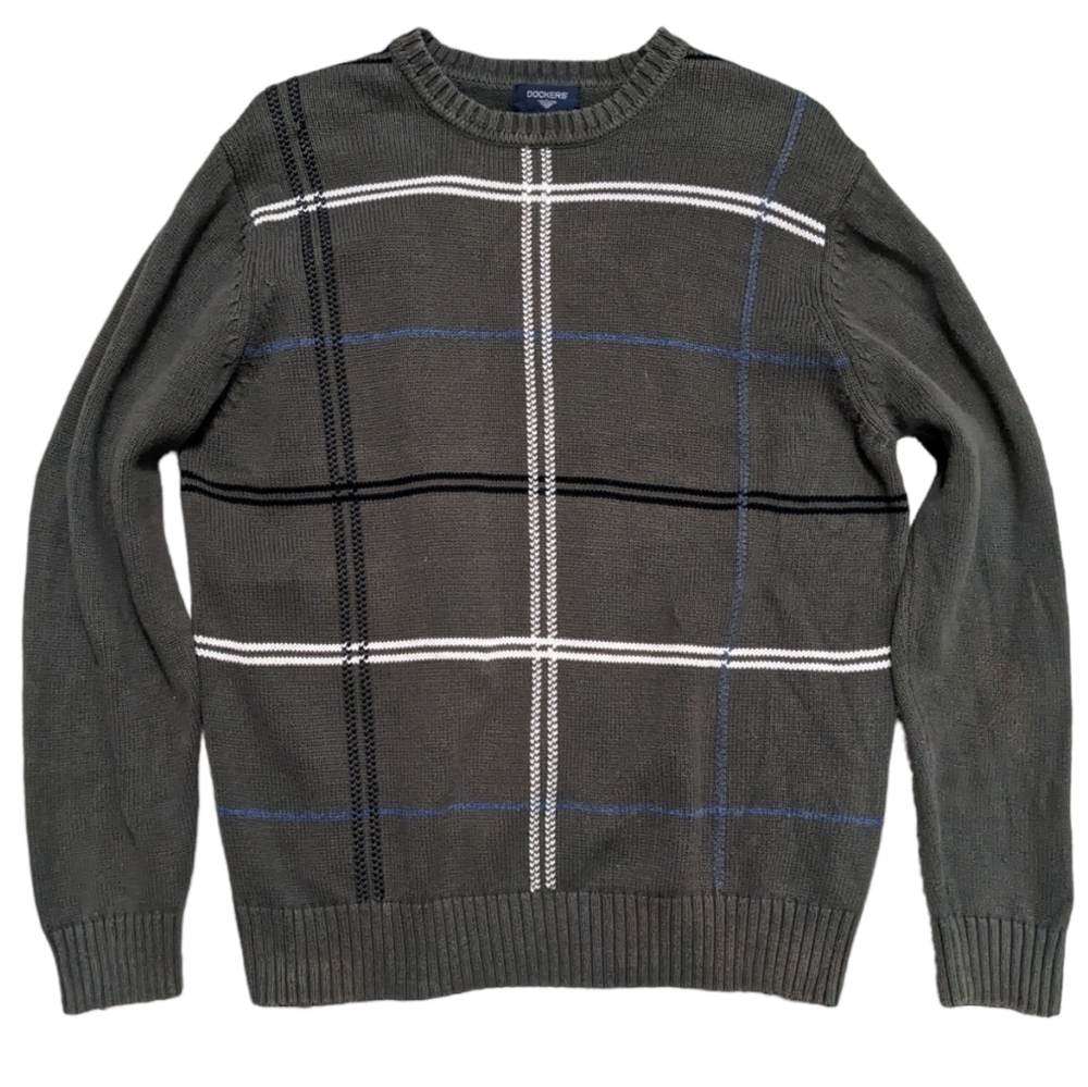 Dockers 100% cotton grey plaid crewneck pullover sweater (flawed)